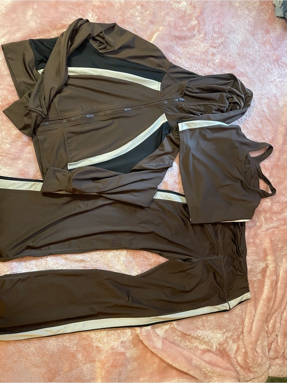 Pro Player Brown Track Jacket, Joggers & Crop Tank with Cream Stripes